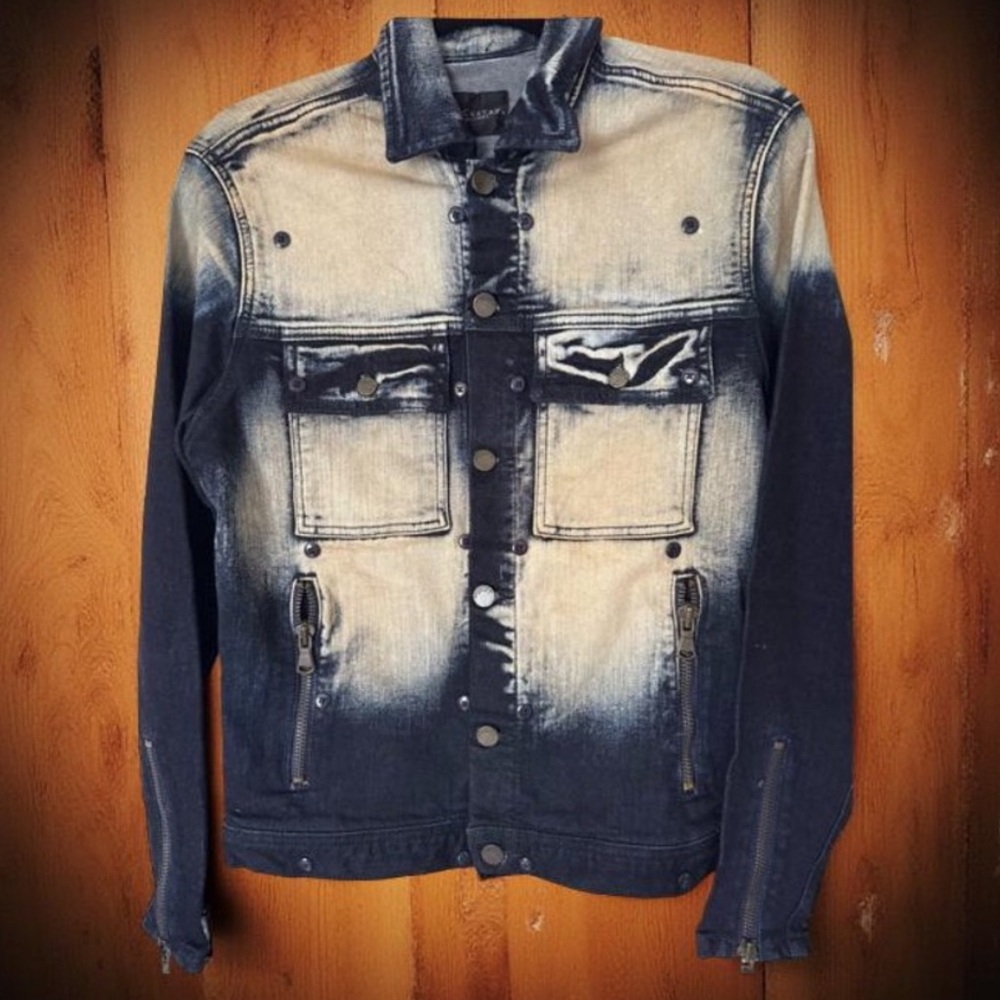 Rockstar Blue Cream Denim Jacket Mens Small Y2K Punk Streetwear NWT Punk Style